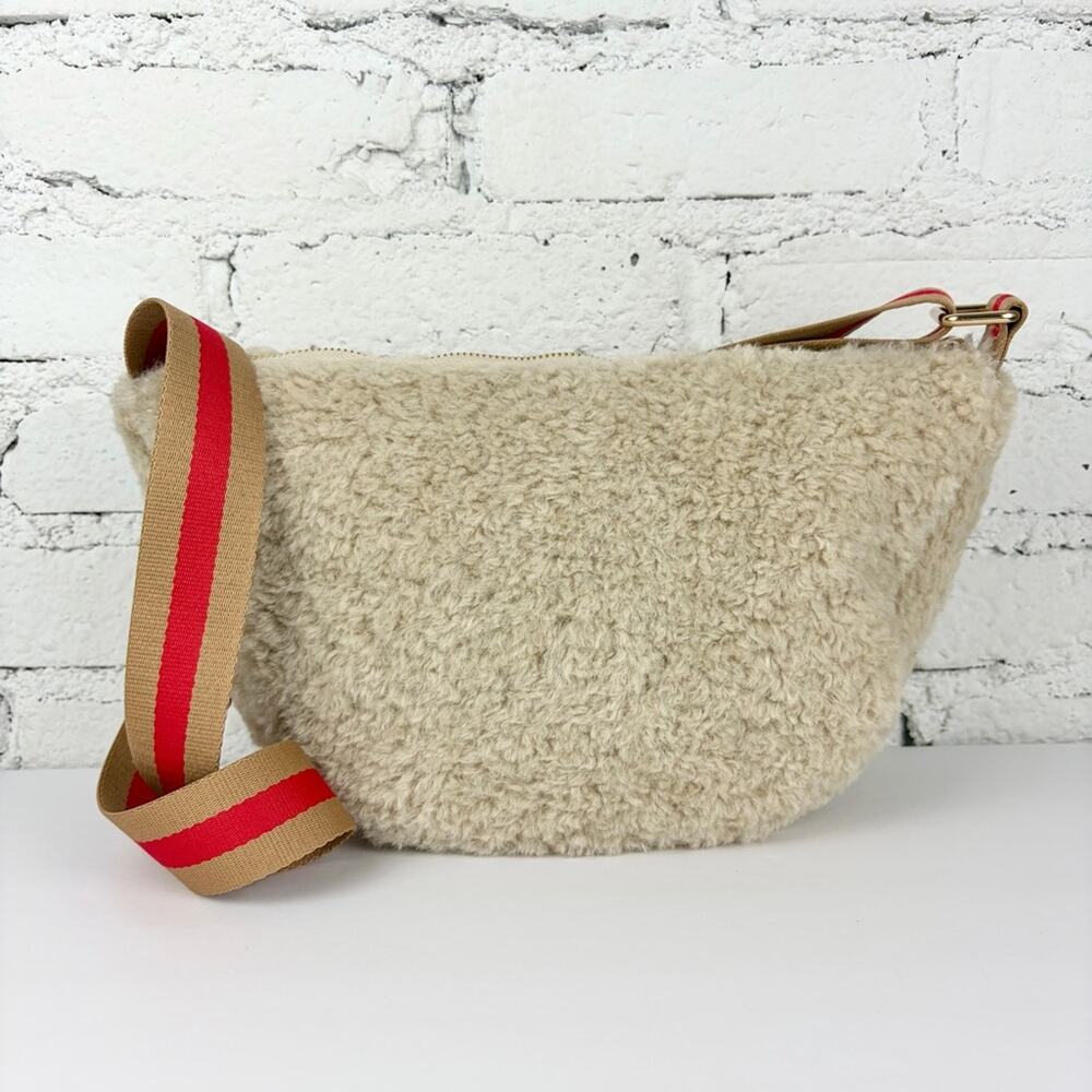 Anthropologie Sherpa Half Moon Cream Striped Strap Sling Bag Crossbody Purse